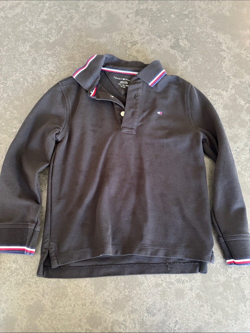 Boys Tommy Hilfiger Black Long-Sleeve Polo with Red & White Trim
